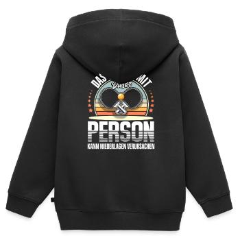 Tischtennis - Kinder Premium Organic Zip Hoodie - Schwarz - Hinten - AI Model Kid Male (0cm)