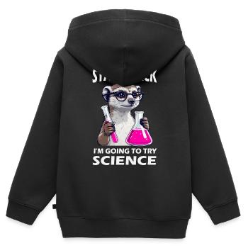 Prendre du recul - un suricate s’essaie à la science - Sweat Premium à capuche zippé enfant bio - noir - Dos - AI Model Kid Male (0cm)
