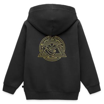 Logo d’Horus - Sweat Premium à capuche zippé enfant bio - noir - Dos - AI Model Kid Male (0cm)