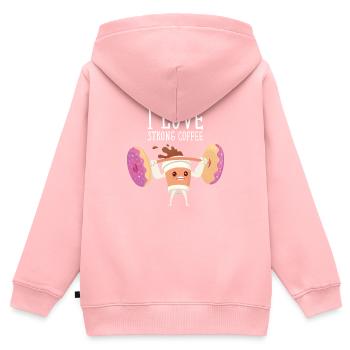 I Love Strong Coffee - Lifiting Donuts - Sweat Premium à capuche zippé enfant bio - rose - Dos - AI Model Kid Female (0cm)