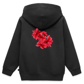 Hibiscus,Flower,Lotus,Blossom,Floral - Kids Premium Organic Zip-up Hoodie - black - Back - AI Model Kid Male (0cm)