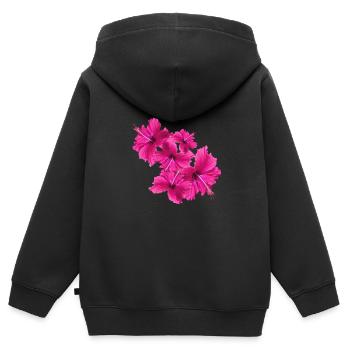 Hibiscus,Flower,Lotus,Blossom,Floral - Kids Premium Organic Zip-up Hoodie - black - Back - AI Model Kid Male (0cm)