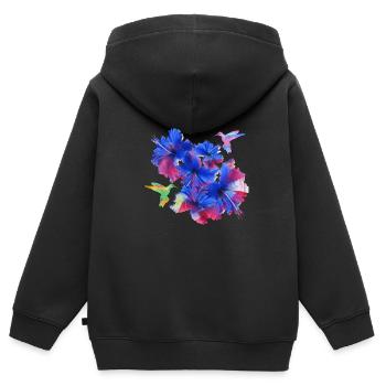 Hibiscus,Flower,Lotus,Blossom,Floral,Hummingbird,Bird - Kids Premium Organic Zip-up Hoodie - black - Back - AI Model Kid Male (0cm)