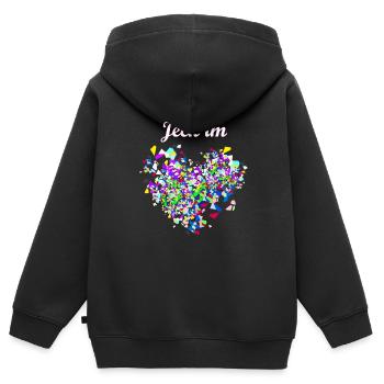 jeck dans le coeur, jeck, coeur, confettis, confettis coeur - Sweat Premium à capuche zippé enfant bio - noir - Dos - AI Model Kid Male (0cm)