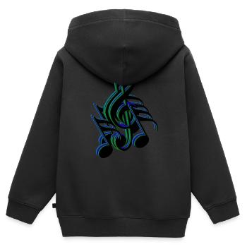 notes de clef bleu vert - Sweat Premium à capuche zippé enfant bio - noir - Dos - AI Model Kid Male (0cm)