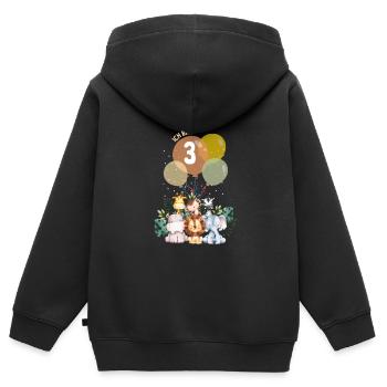 I’m Wild Three Safari Birthday Animals Devise - Sweat Premium à capuche zippé enfant bio - noir - Dos - AI Model Kid Male (0cm)