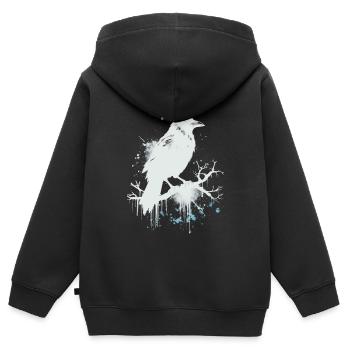 Weißer Rabe, Krähe als Ink Skizze - Kinder Premium Organic Zip Hoodie - Schwarz - Hinten - AI Model Kid Male (0cm)