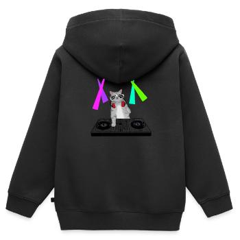 Katze als DJ - Kinder Premium Organic Zip Hoodie - Schwarz - Hinten - AI Model Kid Male (0cm)