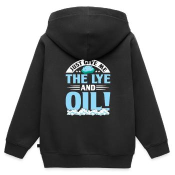 Seife machen - Kinder Premium Organic Zip Hoodie - Schwarz - Hinten - AI Model Kid Male (0cm)
