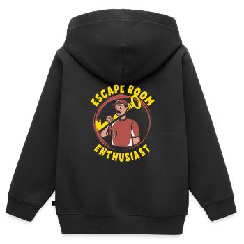 Salle d’évasion - Sweat Premium à capuche zippé enfant bio - noir - Dos - AI Model Kid Male (0cm)