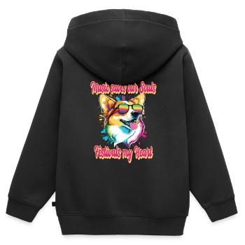 Fête - Sweat Premium à capuche zippé enfant bio - noir - Dos - AI Model Kid Male (0cm)
