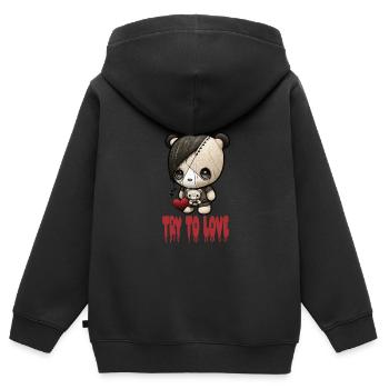 Goth Emo - Sweat Premium à capuche zippé enfant bio - noir - Dos - AI Model Kid Male (0cm)