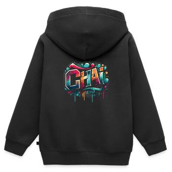 Chai - Sweat Premium à capuche zippé enfant bio - noir - Dos - AI Model Kid Male (0cm)