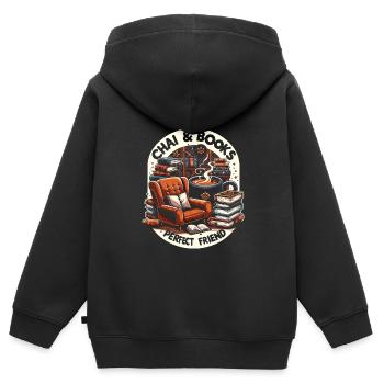 Chai - Sweat Premium à capuche zippé enfant bio - noir - Dos - AI Model Kid Male (0cm)