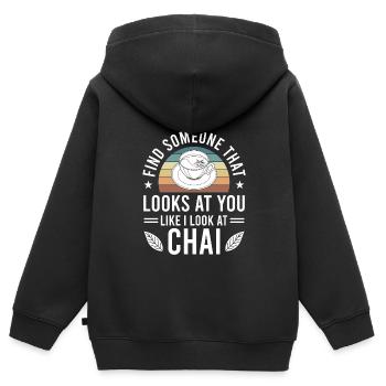 Chai - Sweat Premium à capuche zippé enfant bio - noir - Dos - AI Model Kid Male (0cm)
