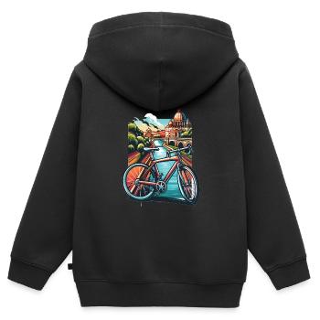 Cycling - Kids Premium Organic Zip-up Hoodie - black - Back - AI Model Kid Male (0cm)