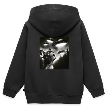 Bouledogue français - Sweat Premium à capuche zippé enfant bio - noir - Dos - AI Model Kid Male (0cm)