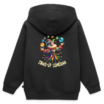 Marché médiéval - Sweat Premium à capuche zippé enfant bio - noir - Dos - AI Model Kid Male (0cm)