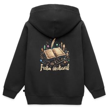 Marché médiéval - Sweat Premium à capuche zippé enfant bio - noir - Dos - AI Model Kid Male (0cm)