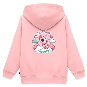 Fusée - Sweat Premium à capuche zippé enfant bio - rose - Dos - AI Model Kid Female (0cm)