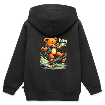 Planche à roulettes E - Sweat Premium à capuche zippé enfant bio - noir - Dos - AI Model Kid Male (0cm)