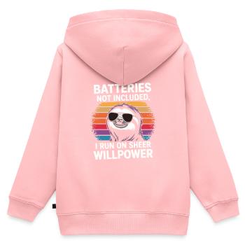 Humour de bureau - Sweat Premium à capuche zippé enfant bio - rose - Dos - AI Model Kid Female (0cm)