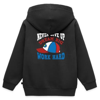 Never Give Up Work Hard Motivation - Kinder Premium Organic Zip Hoodie - Schwarz - Hinten - AI Model Kid Male (0cm)