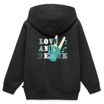 Love Peace Frieden Harmonie - Kinder Premium Organic Zip Hoodie - Schwarz - Hinten - AI Model Kid Male (0cm)