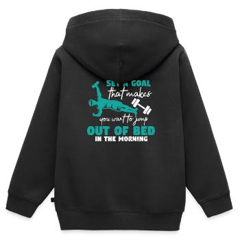 Bodybuilding Kraftsport Fitness Muskelaufbau - Kinder Premium Organic Zip Hoodie - Schwarz - Hinten - AI Model Kid Male (0cm)