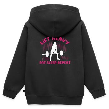 Fitness Krafttraining Kraftdreikampf Gewichtheben - Kinder Premium Organic Zip Hoodie - Schwarz - Hinten - AI Model Kid Male (0cm)