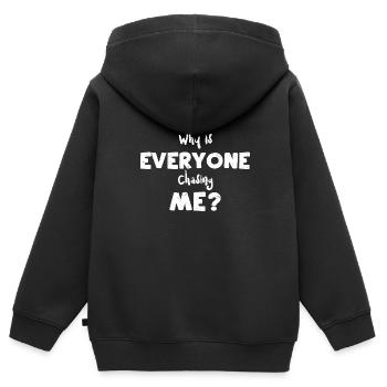 Pourquoi tout le monde me poursuit-il? - Sweat Premium à capuche zippé enfant bio - noir - Dos - AI Model Kid Male (0cm)