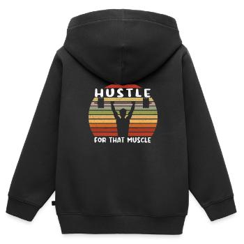 Bodybuilding Kraftsport Fitness Muskelaufbau - Kinder Premium Organic Zip Hoodie - Schwarz - Hinten - AI Model Kid Male (0cm)