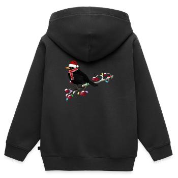 Amsel Lichterkette Vogel auf einem Ast Vogelfreund - Kinder Premium Organic Zip Hoodie - Schwarz - Hinten - AI Model Kid Male (0cm)