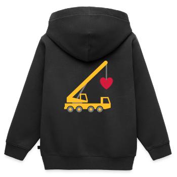 ★ Designfarben änderbar ★ Fahrzeugkran mit Herz - Kinder Premium Organic Zip Hoodie - Schwarz - Hinten - AI Model Kid Male (0cm)