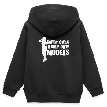 Dates du modèle uniquement Modèles Dimensions du modèle - Sweat Premium à capuche zippé enfant bio - noir - Dos - AI Model Kid Male (0cm)