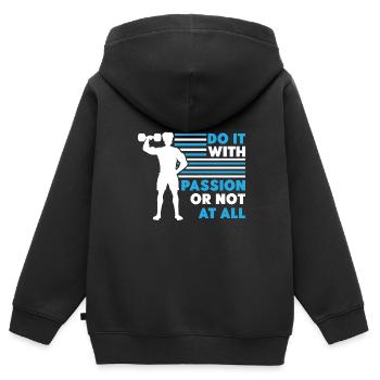 Bodybuilding Kraftsport Fitness Muskelaufbau - Kinder Premium Organic Zip Hoodie - Schwarz - Hinten - AI Model Kid Male (0cm)