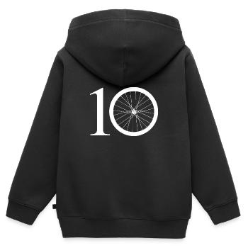Cadeau pour les cyclistes pour leur 10e anniversaire - Sweat Premium à capuche zippé enfant bio - noir - Dos - AI Model Kid Male (0cm)