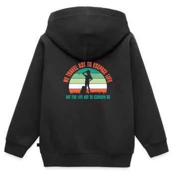 Wandern Wanderung Berg Spazieren Wanderschuhe - Kinder Premium Organic Zip Hoodie - Schwarz - Hinten - AI Model Kid Male (0cm)