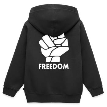 Freiheit - Kinder Premium Organic Zip Hoodie - Schwarz - Hinten - AI Model Kid Male (0cm)