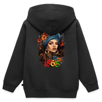 Black Woman 1865 Juneteenth - Kinder Premium Organic Zip Hoodie - Schwarz - Hinten - AI Model Kid Male (0cm)