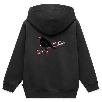 Amsel Vogel auf einem Ast Vogelbeobachter - Kinder Premium Organic Zip Hoodie - Schwarz - Hinten - AI Model Kid Male (0cm)