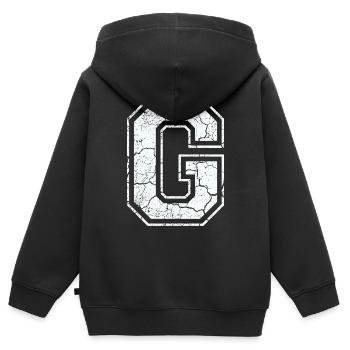 Un caractère un grammes dans blanc in Used Look - Sweat Premium à capuche zippé enfant bio - noir - Dos - AI Model Kid Male (0cm)