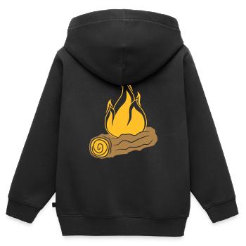 branche bois forêt tronc d'arbre gravure sur bois forêt feu son - Sweat Premium à capuche zippé enfant bio - noir - Dos - AI Model Kid Male (0cm)
