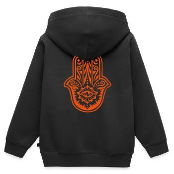 Hamsa, Main de Fatma, Khamsa, La divine protection - Sweat Premium à capuche zippé enfant bio - noir - Dos - AI Model Kid Male (0cm)