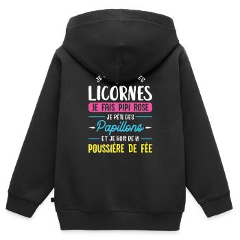 La reine des licornes - Sweat Premium à capuche zippé enfant bio - noir - Dos - AI Model Kid Male (0cm)