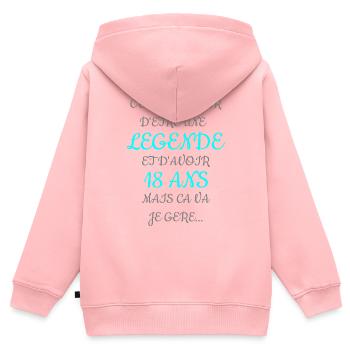 Anniversaire 18 ans Homme Humour - Sweat Premium à capuche zippé enfant bio - rose - Dos - AI Model Kid Female (0cm)