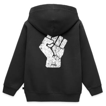 Symbole levé de poing - Sweat Premium à capuche zippé enfant bio - noir - Dos - AI Model Kid Male (0cm)