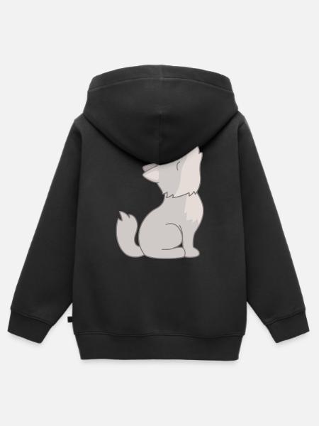 wolf - Premium børne zip-hættetrøje økologisk - sort