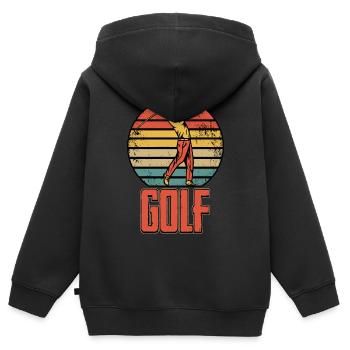 Golf Vintage Golfeur Design Coloré - Sweat Premium à capuche zippé enfant bio - noir - Dos - AI Model Kid Male (0cm)