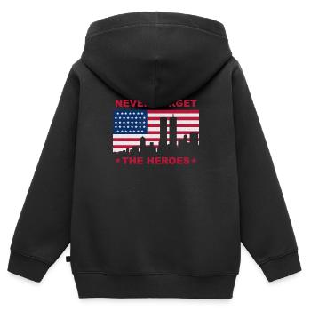 never forget the heroes - Kinder Premium Organic Zip Hoodie - Schwarz - Hinten - AI Model Kid Male (0cm)